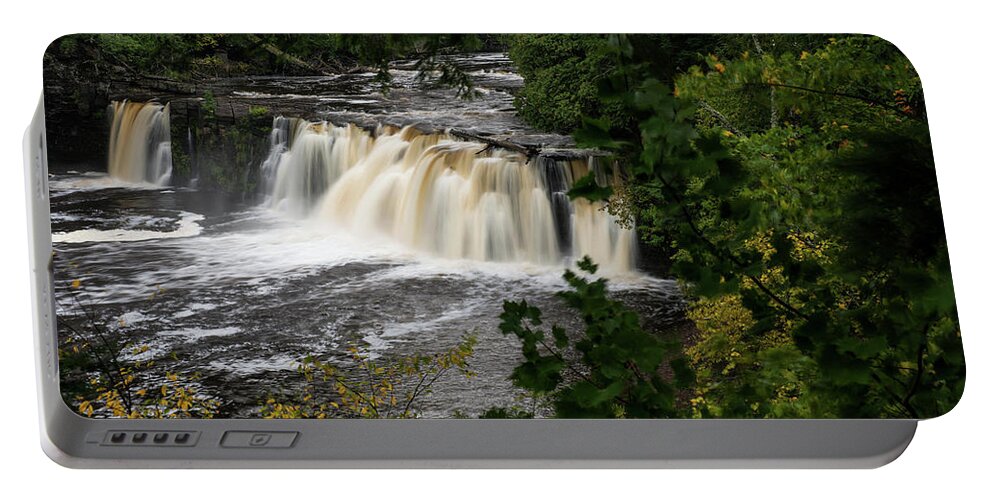 Fall Portable Battery Charger featuring the photograph Manabezho Falls by Linda Shannon Morgan