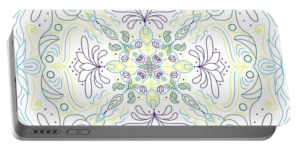 Flowers Portable Battery Charger featuring the digital art Mandala 49 by Angie Tirado