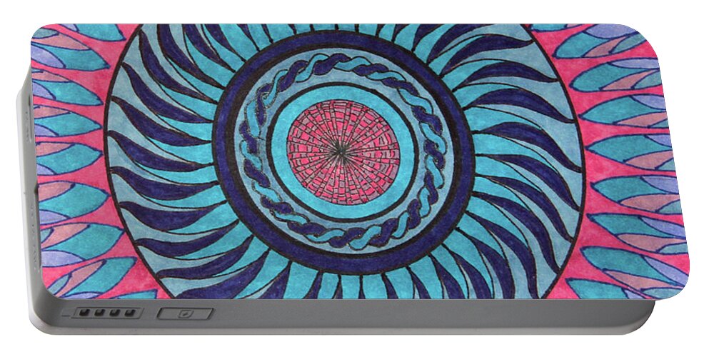 Mandala Portable Battery Charger featuring the drawing Mandala-5 by Karen Nice-Webb