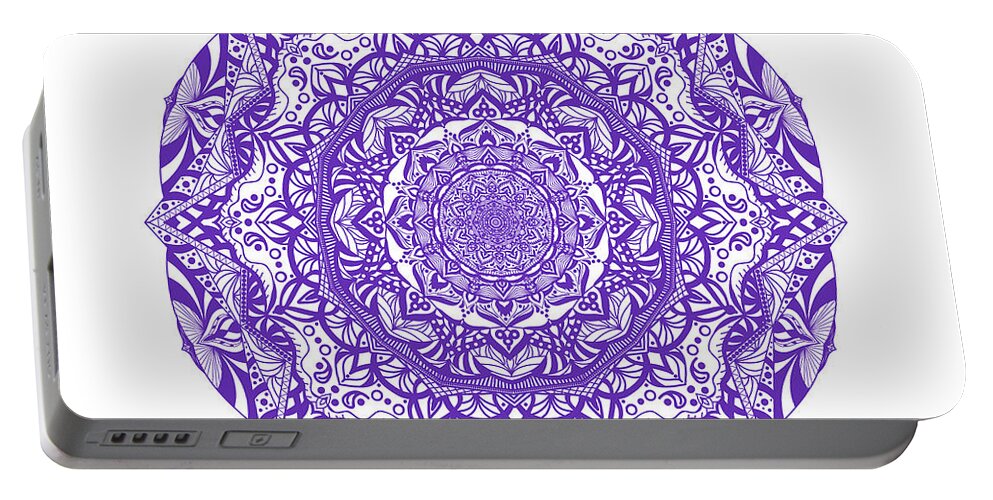 Mandalas Portable Battery Charger featuring the digital art Mandala of Purple Pleasures by Angie Tirado
