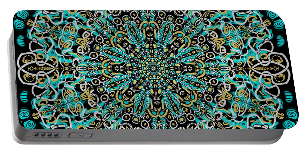 Mandala Portable Battery Charger featuring the mixed media Mandala Teal by Eileen Backman