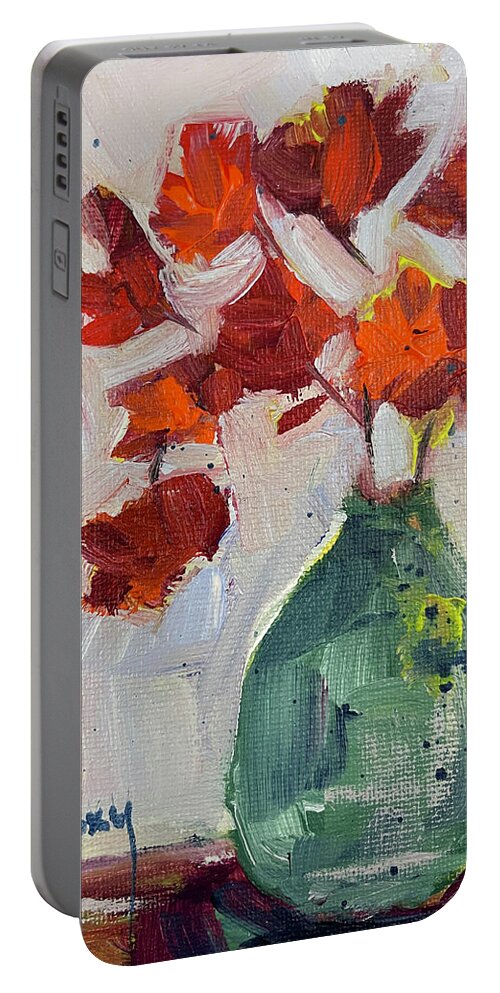 Maple Leaves Portable Battery Charger featuring the painting Maple Leaves in a Vase by Roxy Rich