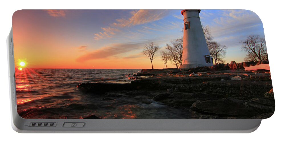 Marblehead Lighthouse Sunrise Panorama Portable Battery Charger featuring the photograph Marblehead Lighthouse Sunrise Panorama by Dan Sproul