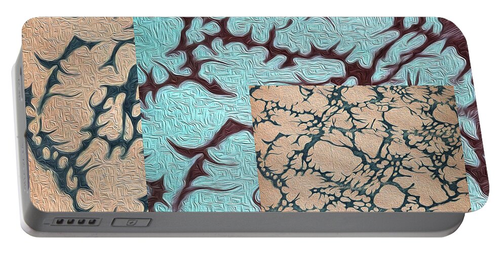 Marbleized Book Endpaper Construction Portable Battery Charger featuring the mixed media Endpaper Abstract Square #2 by Lorena Cassady
