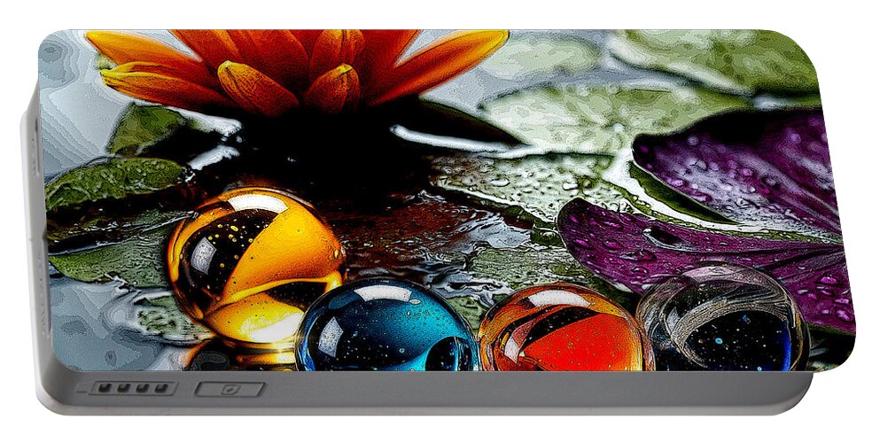 Digital Portable Battery Charger featuring the digital art Marbles on a Lilly Pad by Deb Nakano