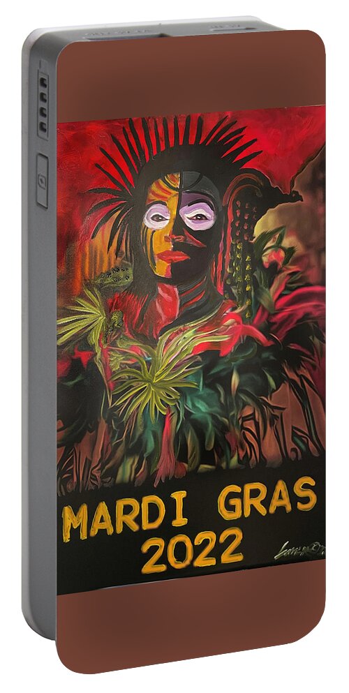 Mardi Gras Poster Portable Battery Charger featuring the painting Mardi Gras Lady 2022 by Amzie Adams