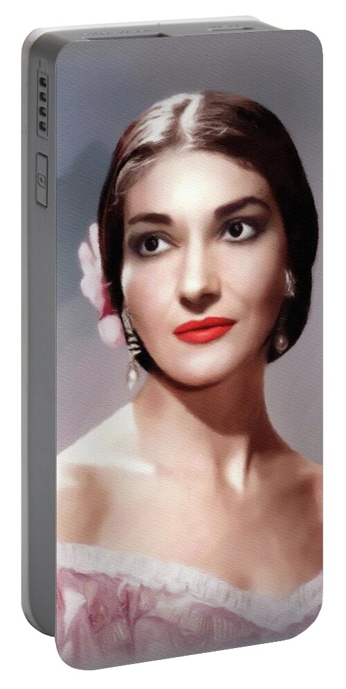 Maria Portable Battery Charger featuring the painting Maria Callas, Music Legend by Esoterica Art Agency