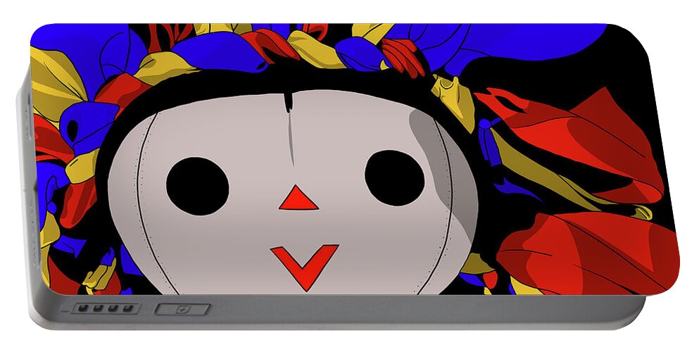 Mazahua Portable Battery Charger featuring the digital art Maria Doll yellow blue red by Marisol VB