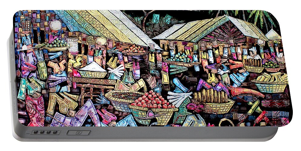 Africa Portable Battery Charger featuring the painting Market at Night by Paul Gbolade Omidiran