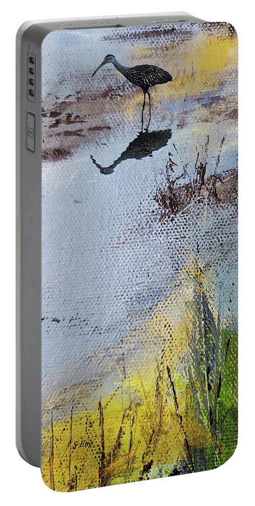 Abstract Portable Battery Charger featuring the mixed media Marsh Impressions 3 by Sharon Williams Eng