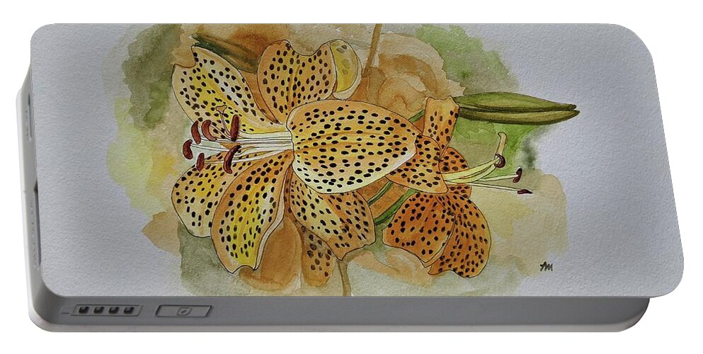 Martagon Lilies Portable Battery Charger featuring the painting Martagon tiger lilies by Lisa Mutch