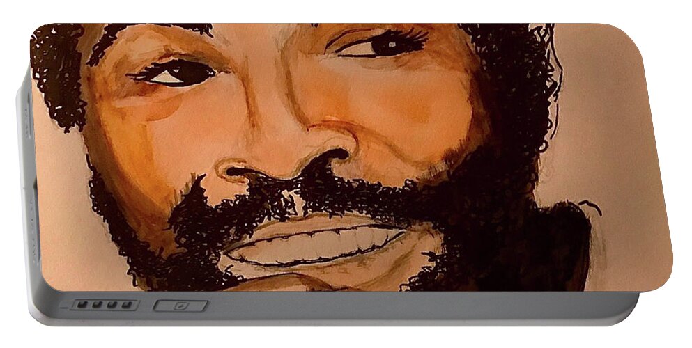  Portable Battery Charger featuring the painting Marvin Gaye by Angie ONeal