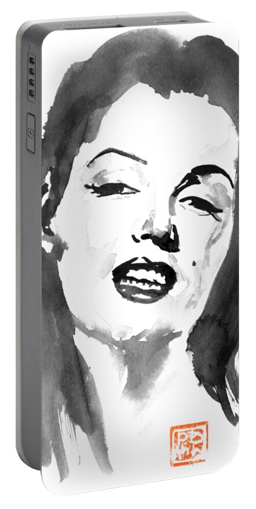 Marylin Monroe Portable Battery Charger featuring the painting Marylin Monroe by Pechane Sumie