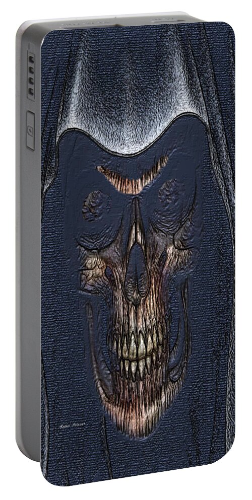 Figure; Modern; Contemporary; Set Design; Gallery Wall; Art For Interior Designers; Book Cover; Wall Art; Halloween; Scary; Skull; Fantasy; Album Cover; Cutting Edge; Covid 19 Portable Battery Charger featuring the mixed media Mask Enforcer by Rafael Salazar