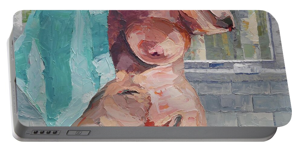 Nude Portable Battery Charger featuring the painting Master Bath by PJ Kirk