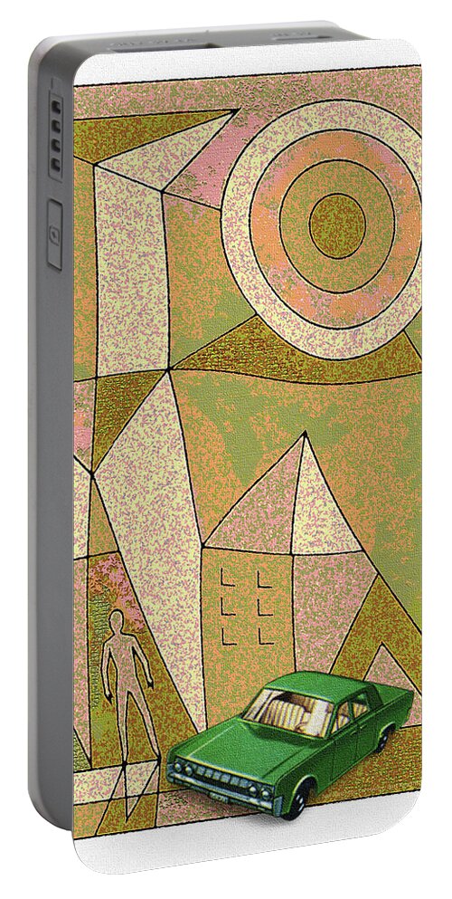 Matchbox Mayhem Portable Battery Charger featuring the digital art Matchbox Mayhem / Lincoln by David Squibb