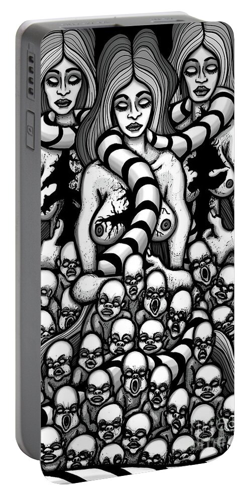 Feminist Portable Battery Charger featuring the drawing Maternal Sacrifice by Amy E Fraser