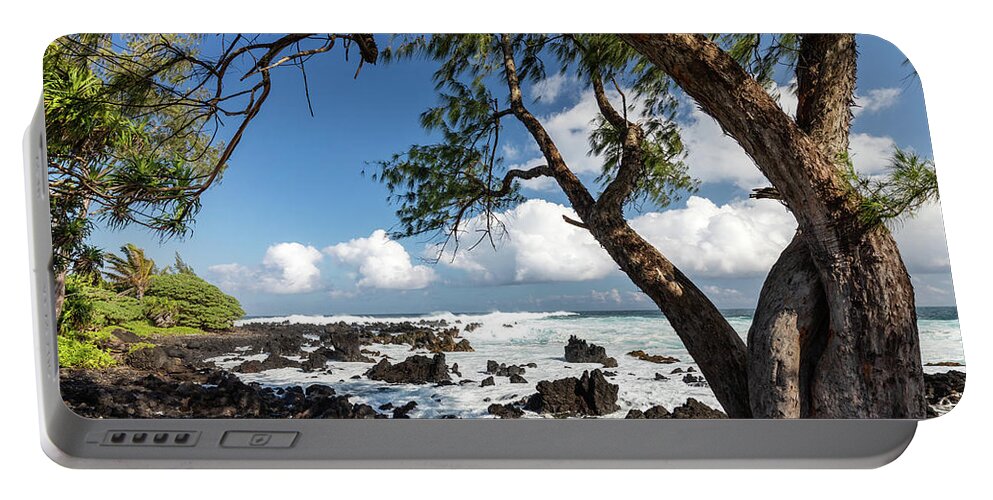 Wave Portable Battery Charger featuring the photograph Maui Ocean Trees by Craig A Walker
