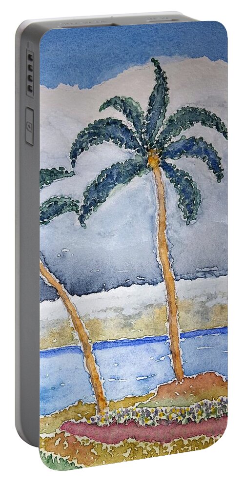 Watercolor Portable Battery Charger featuring the painting Maui Palms by John Klobucher