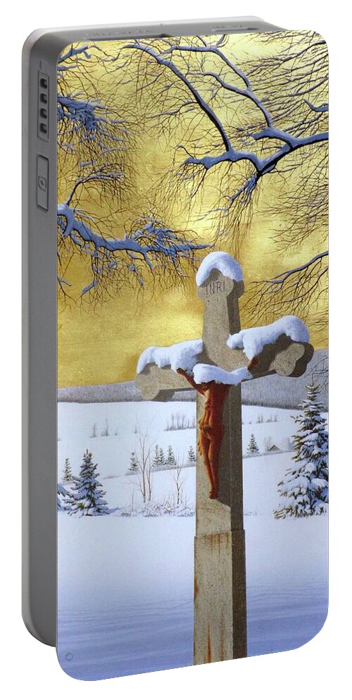 Cross Portable Battery Charger featuring the painting Mea Culpa by Conrad Mieschke