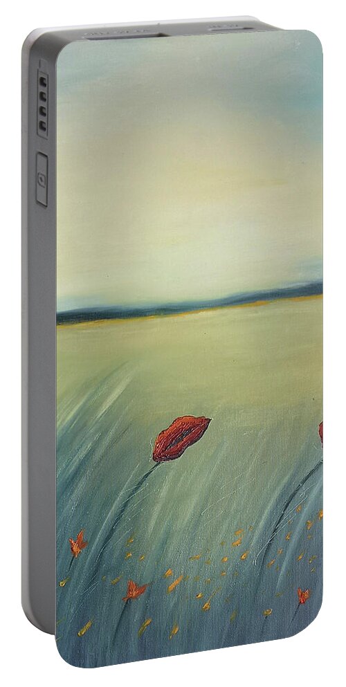 Meadow Portable Battery Charger featuring the painting Meadow of kisses by Vart by Vart Studio