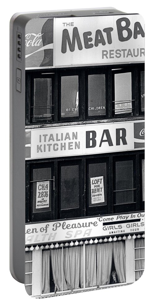 B&w Galley Portable Battery Charger featuring the photograph Meat Ball Restaurant NYC by Steven Huszar