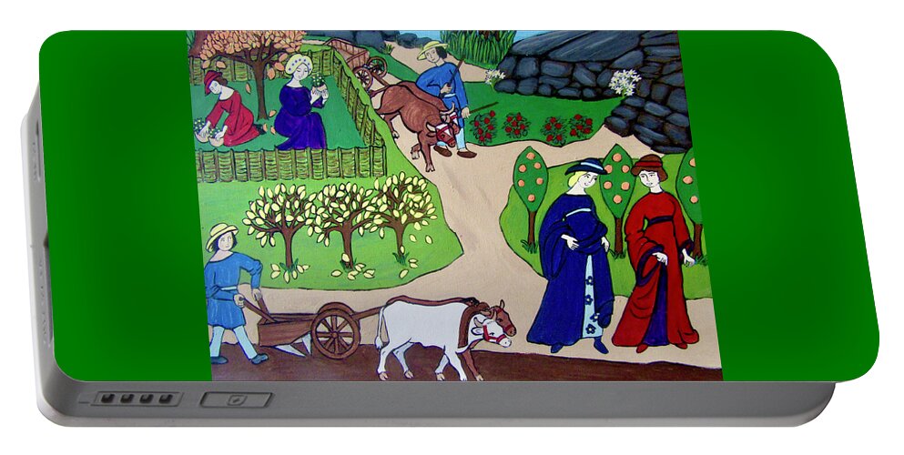 Agricultural Portable Battery Charger featuring the painting Medieval Fall by Stephanie Moore