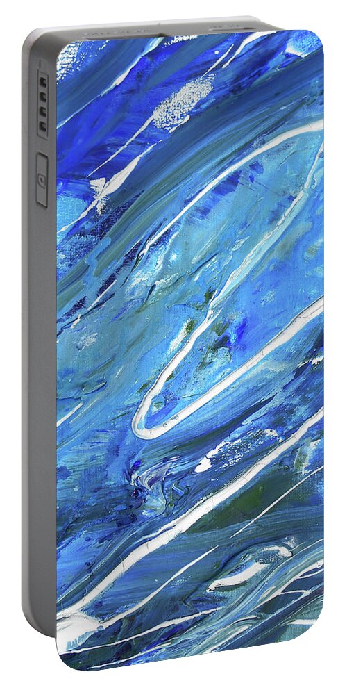 Blue Wave Portable Battery Charger featuring the painting Meditate On The Wave Peaceful Contemporary Beach Art Sea And Ocean Blues Art III by Irina Sztukowski