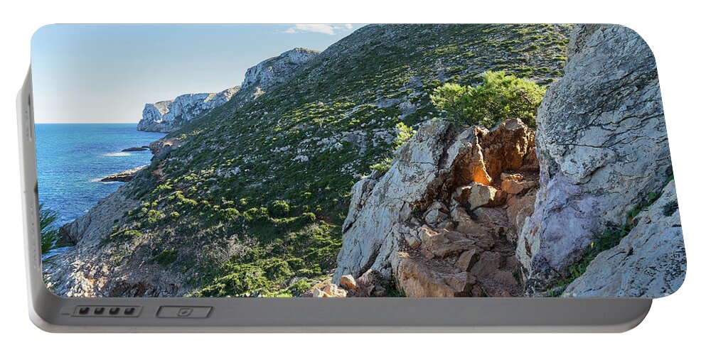 Mediterranean Coast Portable Battery Charger featuring the photograph Mediterranean coast and rocks in Spain by Adriana Mueller