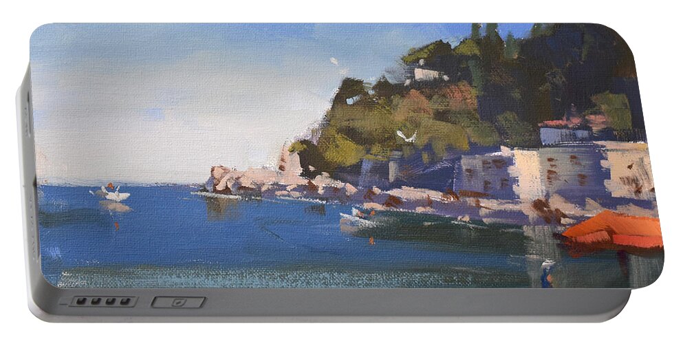 Mediterranean Sea Portable Battery Charger featuring the painting Mediterranean Sea by Ylli Haruni