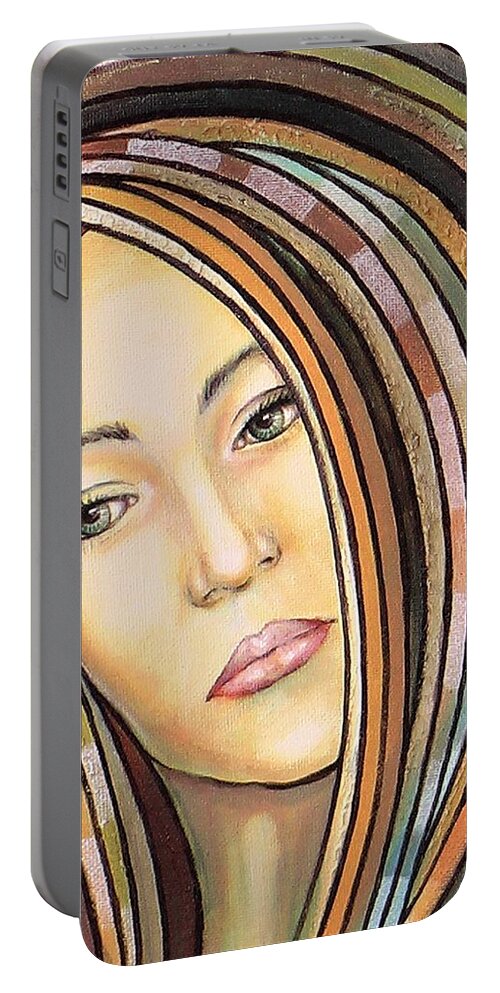 Woman Portable Battery Charger featuring the painting Melancholy 300308 by Sylvia Kula