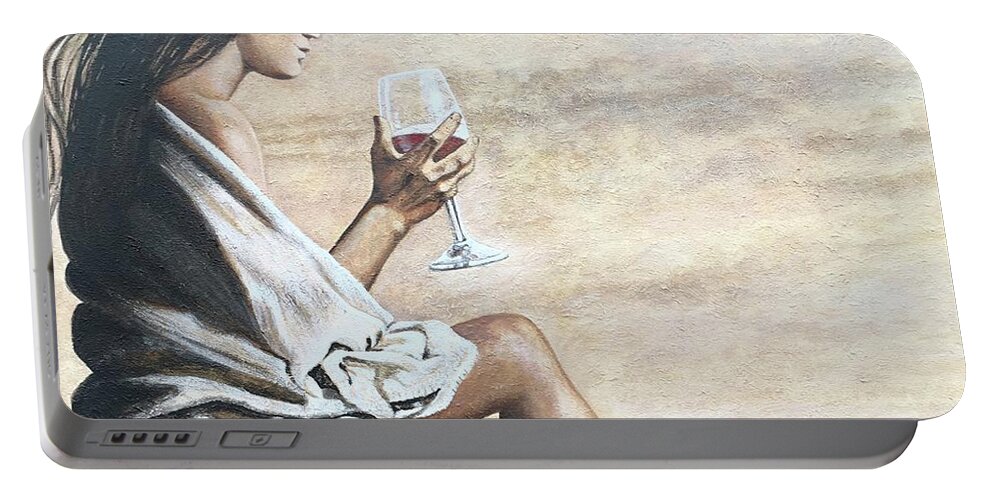 Merlot Portable Battery Charger featuring the painting Merlot at Seaside by Glenda Stevens