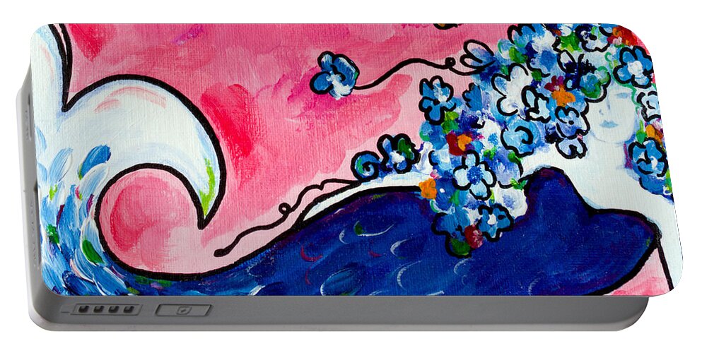 Pink Portable Battery Charger featuring the painting Mermaid by Beth Ann Scott
