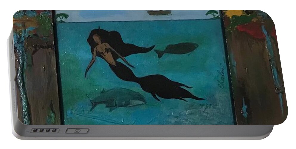  Portable Battery Charger featuring the painting Mermaid Wave by Charles Young