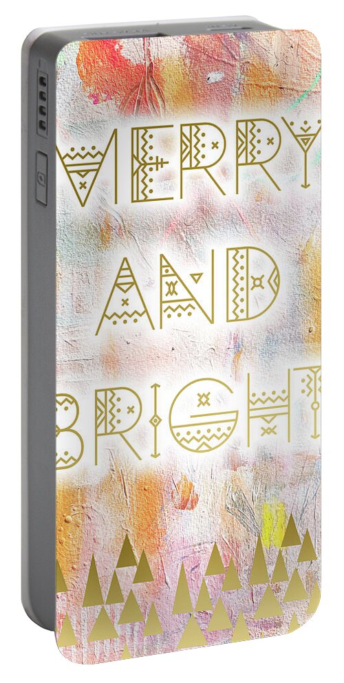 Merry And Bright Portable Battery Charger featuring the mixed media Merry and bright by Claudia Schoen