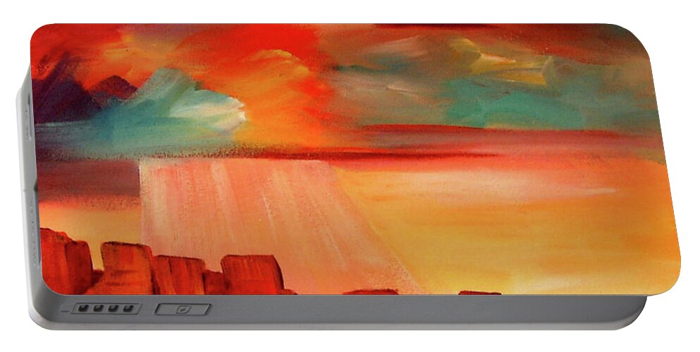Landscape Portable Battery Charger featuring the painting Mesa Glory by Jim Stallings