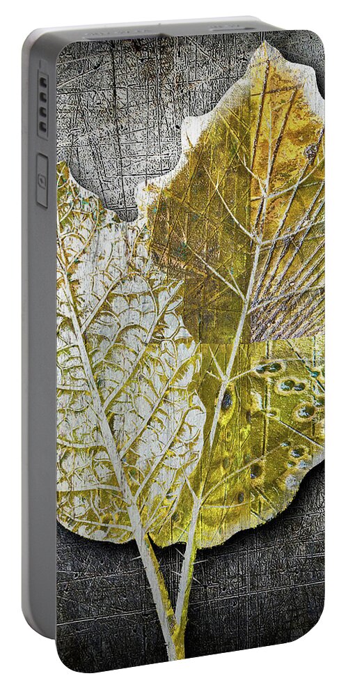 1800s Portable Battery Charger featuring the painting Metal Metallic Gold Silver Leaves 1 by Tony Rubino