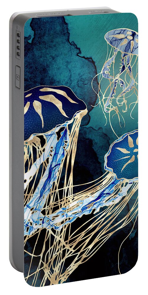 Jellyfish Portable Battery Charger featuring the digital art Metallic Jellyfish III by Spacefrog Designs