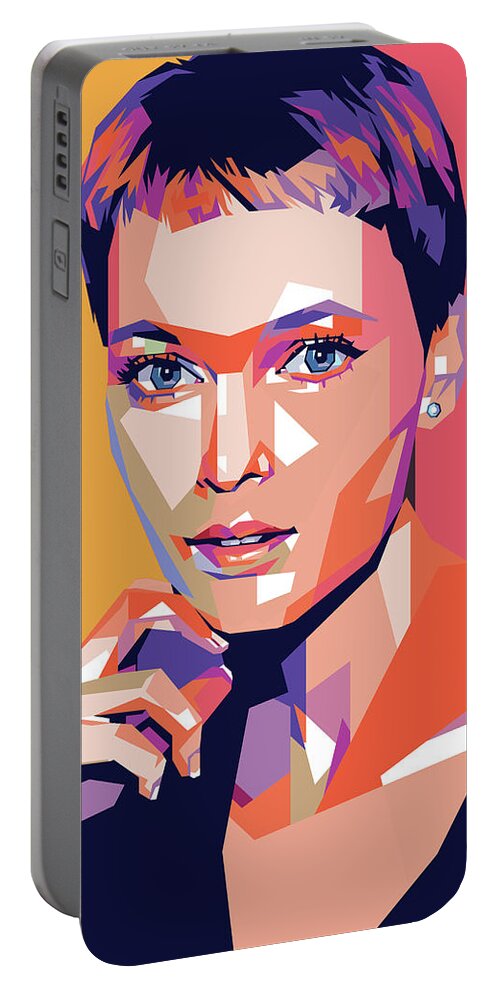Mia Portable Battery Charger featuring the painting Mia Farrow by Stars on Art