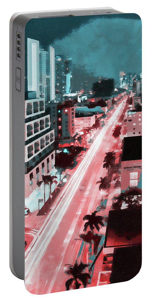 Miami Portable Battery Charger featuring the painting Miami Cityscape - 07 by AM FineArtPrints