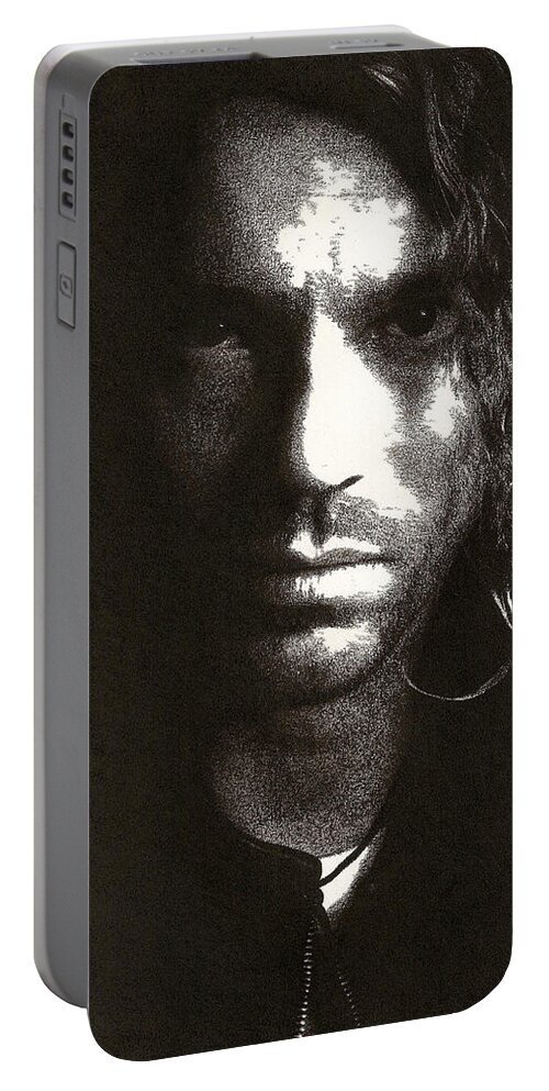 Charcoal Portable Battery Charger featuring the drawing Michael Hutchence by Mark Baranowski