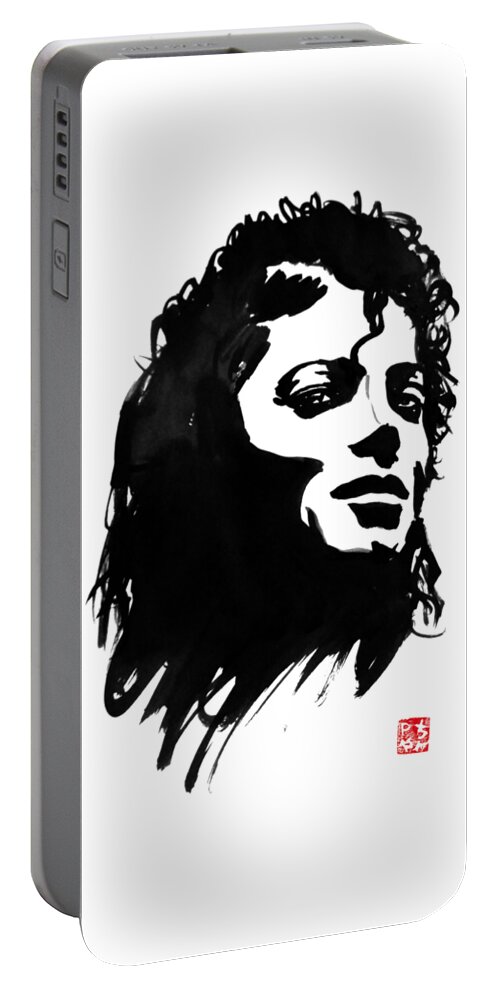 Michael Jackson Portable Battery Charger featuring the painting Michael Jackson by Pechane Sumie