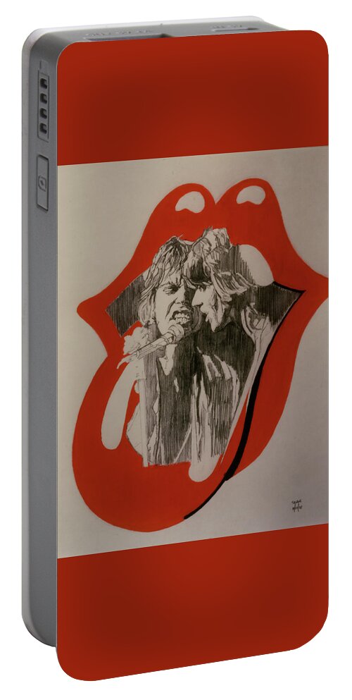 Mick Jagger Portable Battery Charger featuring the drawing Mick Jagger And Keith Richards - Exiled by Sean Connolly
