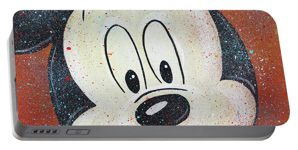 Mickey Mouse Portable Battery Charger featuring the painting Mickey Mouse Hoo by Kathleen Artist PRO