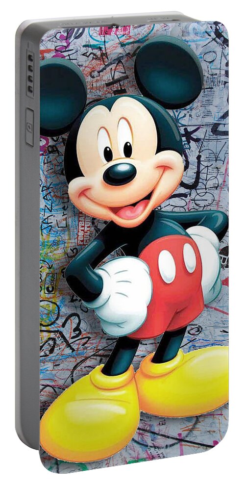Mickey Mouse Portable Battery Charger featuring the painting Mickey Mouse Pop Art Graffiti 8 by Tony Rubino