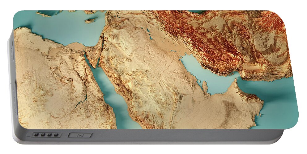 Middle East Portable Battery Charger featuring the digital art Middle East 3D Render Topographic Map Color by Frank Ramspott