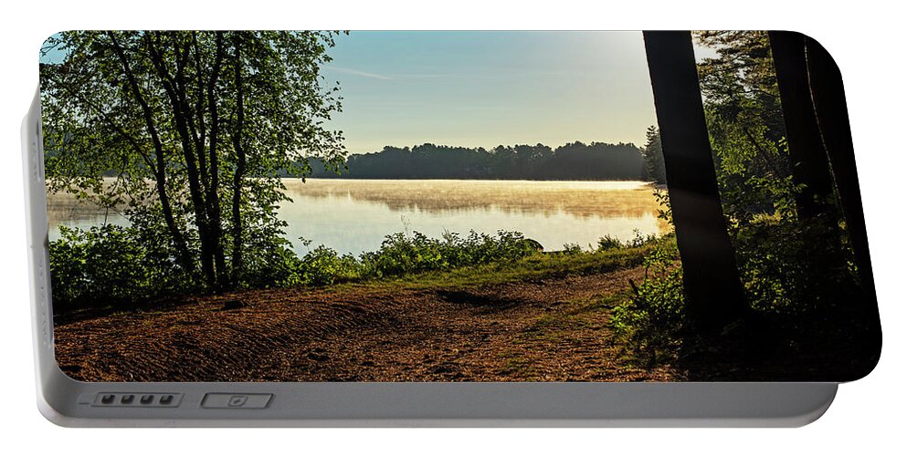 Middleton Portable Battery Charger featuring the photograph Middleton Pond Middleton Massachusetts Beautiful Morning Light Path through the Trees by Toby McGuire