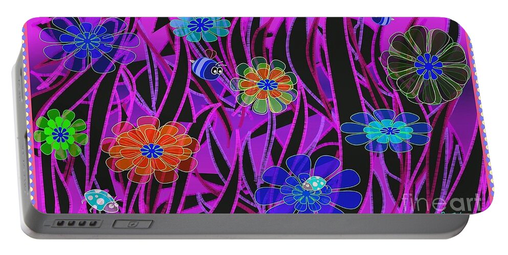 Garden Portable Battery Charger featuring the digital art Midnight Garden by Denise F Fulmer