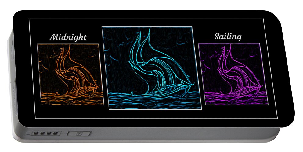 Cool Art Portable Battery Charger featuring the digital art Midnight Sailing Triptych by Ronald Mills
