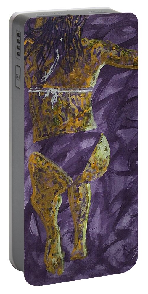 Bikini Portable Battery Charger featuring the painting Might as Well Jump original painting by Sol Luckman